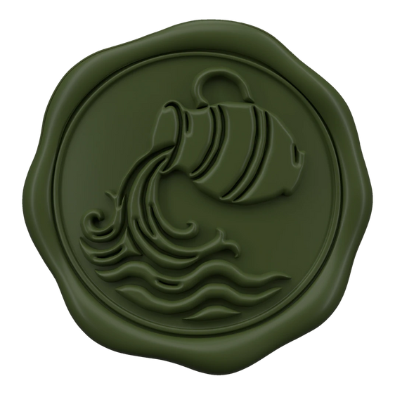 The Aquarius seal: the sign’s symbol embossed in the wax