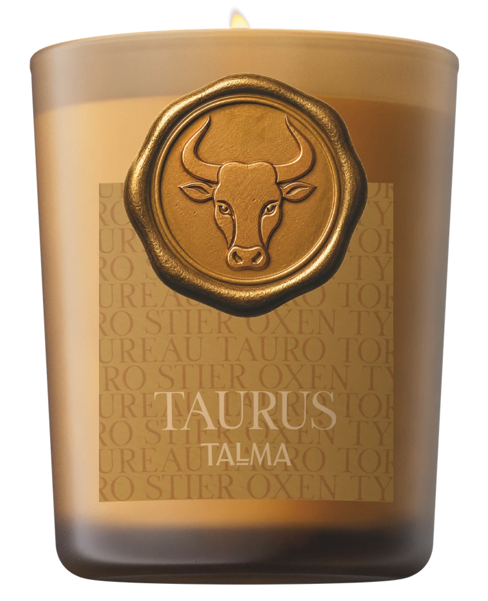 Bougie Taureau, verre ambré